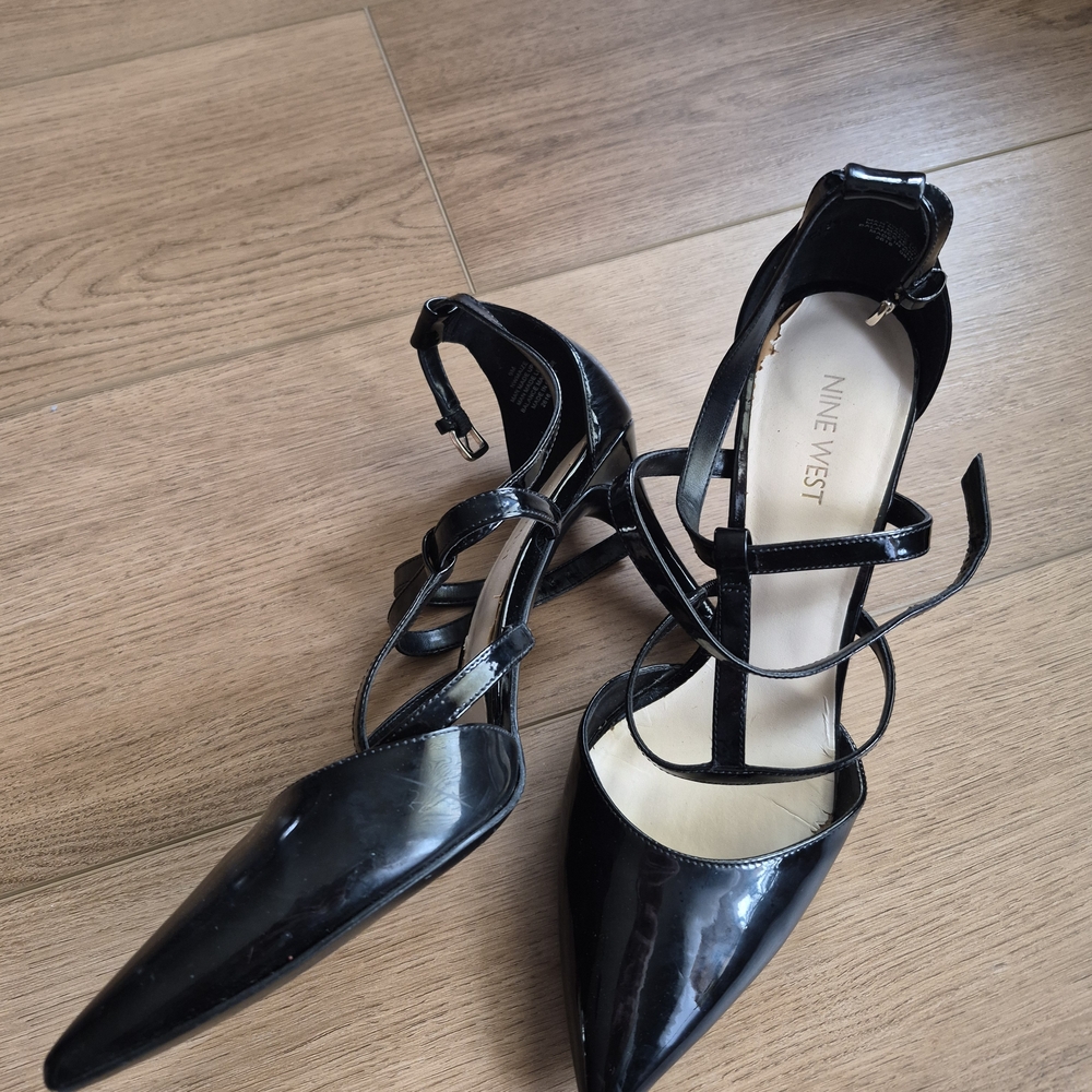 Nine West Glossy Black Strappy Heels